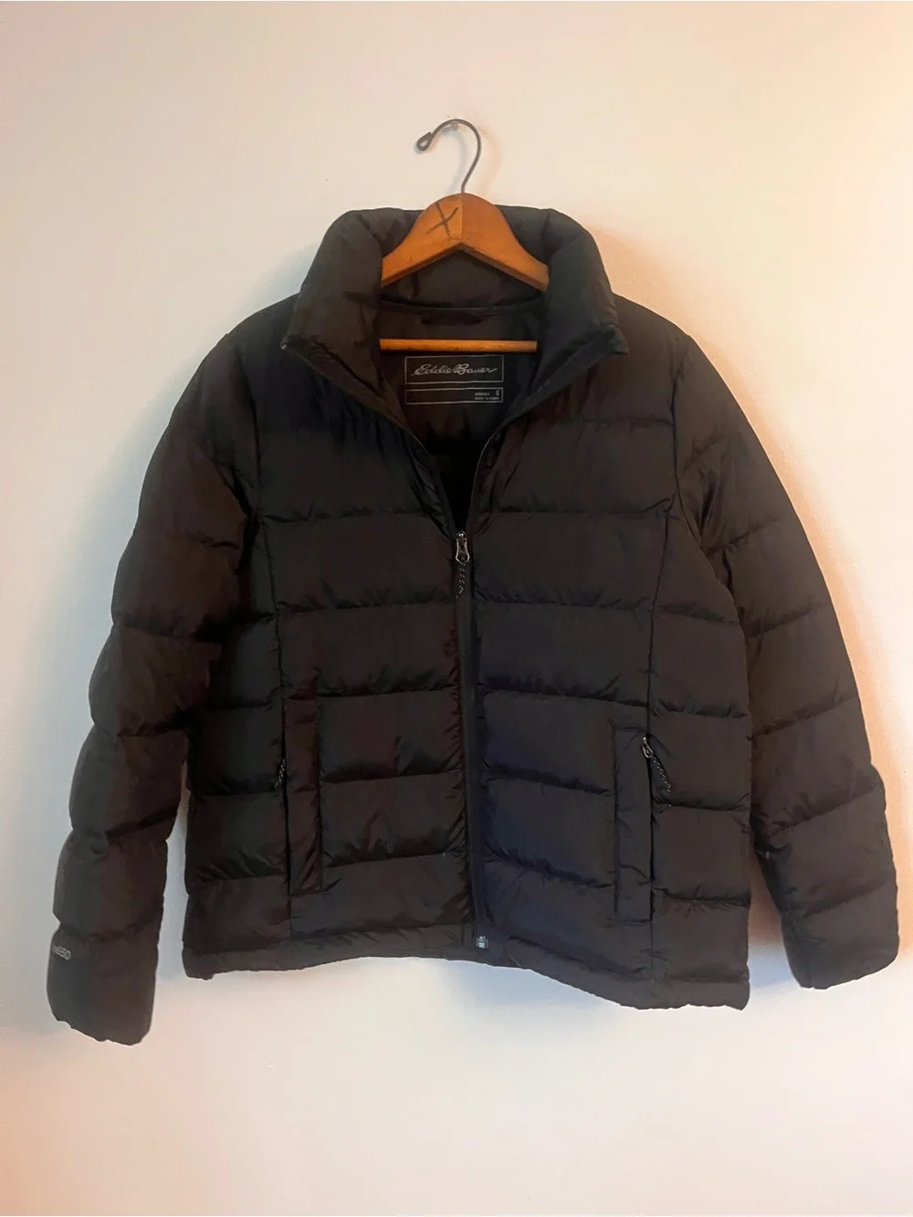 Eddie Bauer Down EB650 Womens Black Quilted Puffer Jacket Full Zip Pockets S